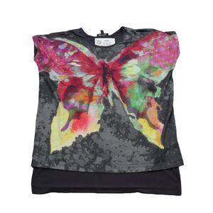 MS Shirt Girls Multicolor Short Sleeve Round Neck Graphic Print Casual Tee